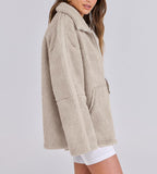 Women's Oversized Fleece Jacket – Zip-Up Long Sleeve Winter Jacket