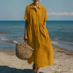 Women's Button Front Dress – Flowy Short Sleeve Summer Dress