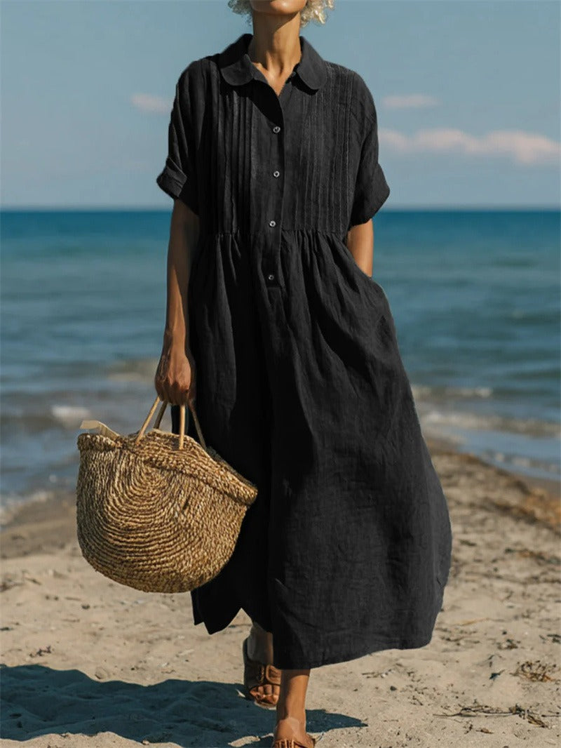 Women's Button Front Dress – Flowy Short Sleeve Summer Dress