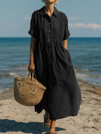 Women's Button Front Dress – Flowy Short Sleeve Summer Dress
