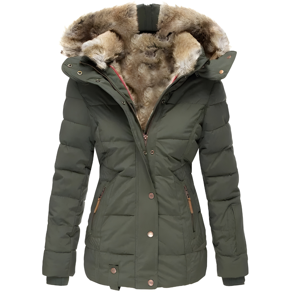 Women's Long Quilted Coat – Removable Fur Hood Winter Coat
