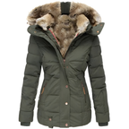 Women's Long Quilted Coat – Removable Fur Hood Winter Coat