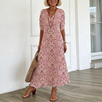 Women's Boho V-Neck Dress – Flared Printed Summer Dress