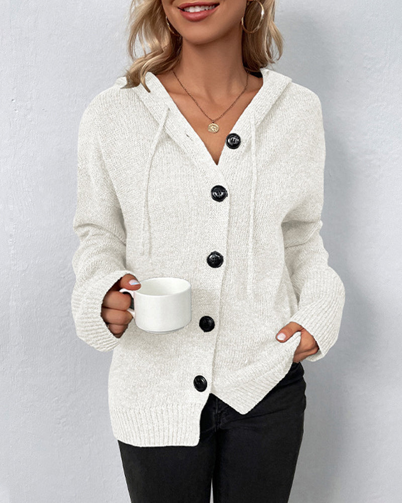 Women's Hooded Lace-Up Cardigan – Long Sleeve Casual Cardigan