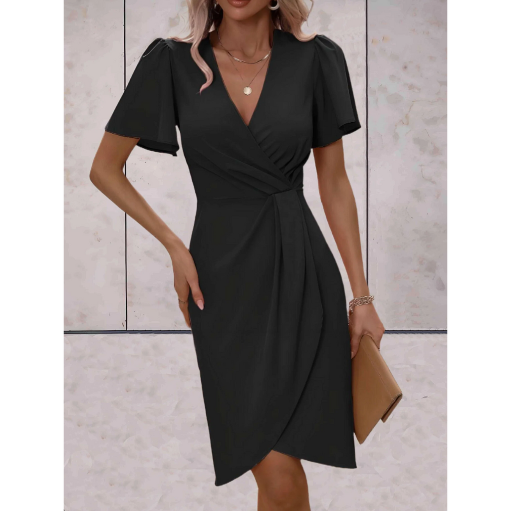 Women's V-Neck Wrap Dress – Billowy Sleeve Flowy Cocktail Dress