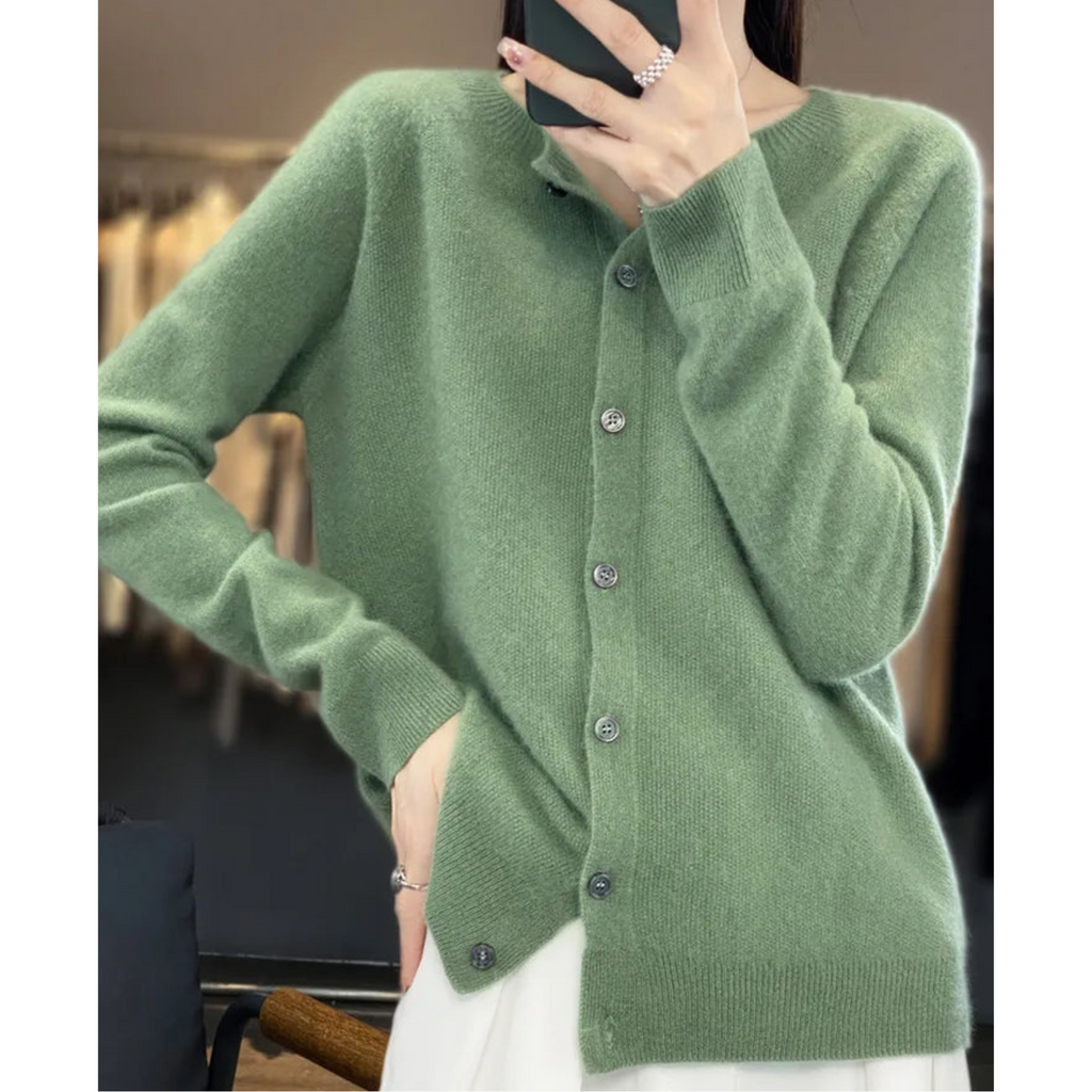 Women's Merino Crew Neck Cardigan – Button Front Long Sleeve Knit Cardigan