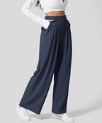 Women's Elastic Waist Wide Leg Pants – High Waist Four Pocket Trousers