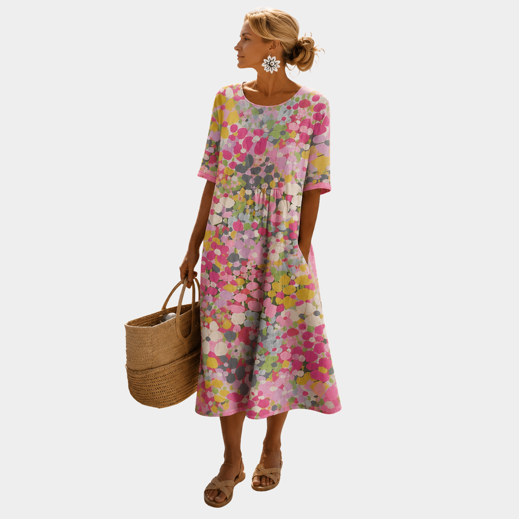 Women's Floral Midi Dress – Flowy Relaxed Summer Dress