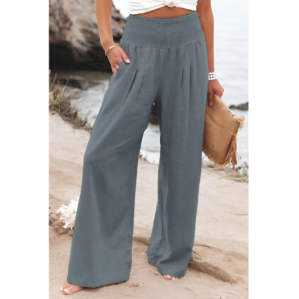 Women's High Waist Relaxed Trousers – Elastic Waist Wide Leg Pants