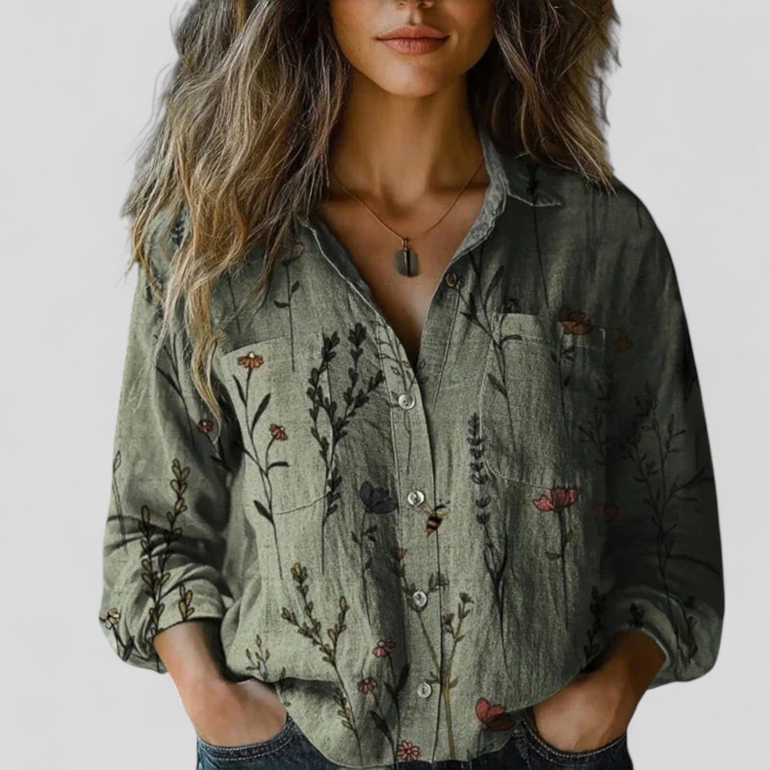 Women's Button Blouse – Gradient Print Casual Blouse – Veronica