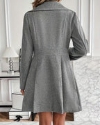 Women's Pleated Long Coat – Tailored Button Front Winter Coat