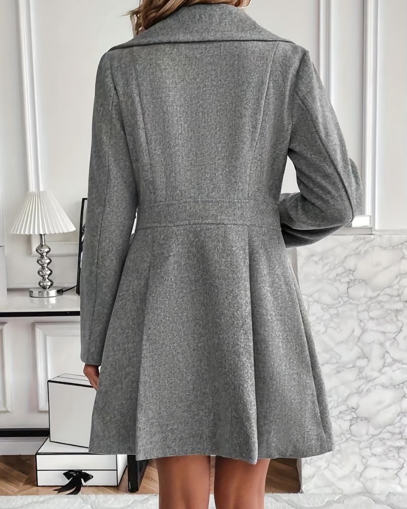 Women's Pleated Long Coat – Tailored Button Front Winter Coat