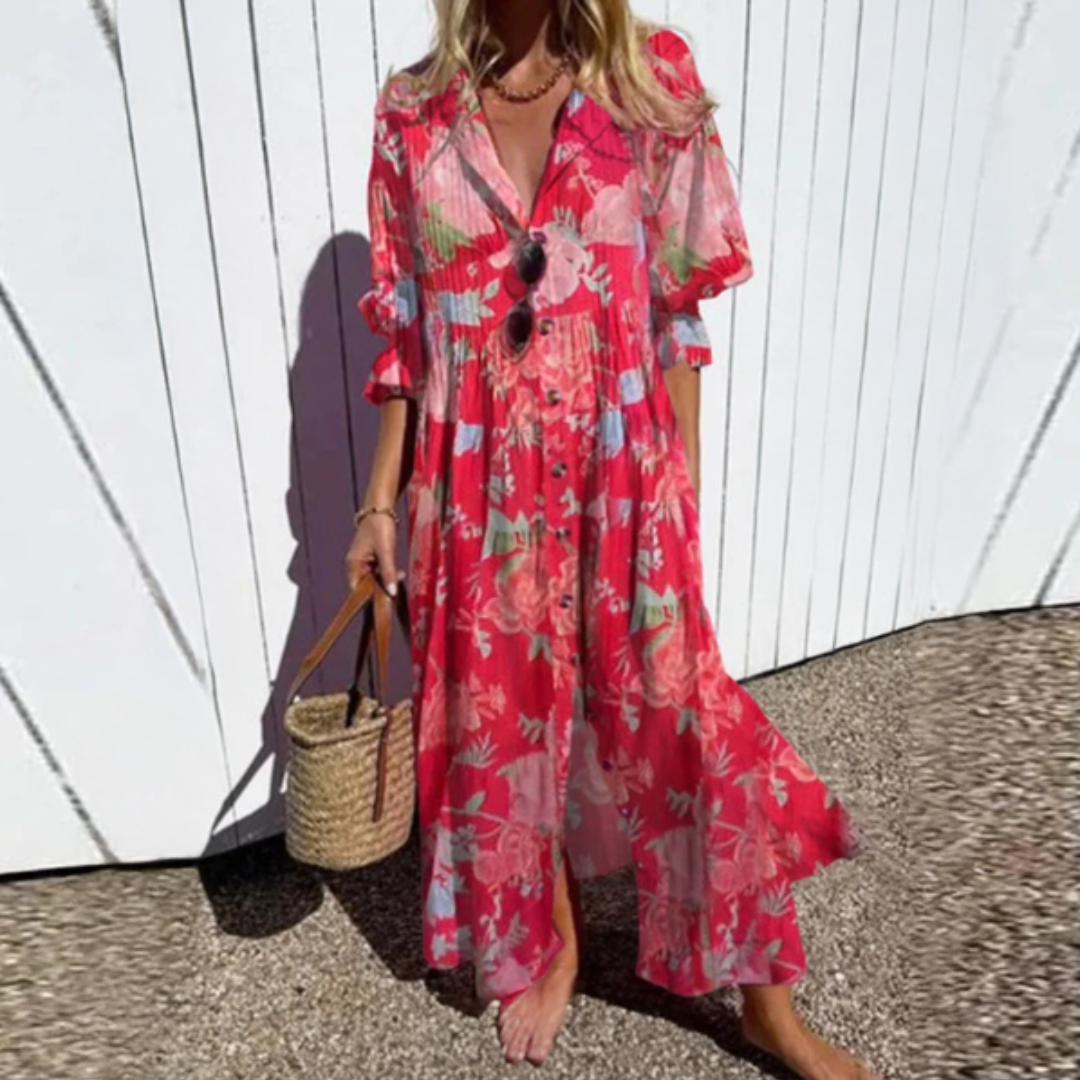 Women's Floral Print Maxi Dress – Pocket Flowy Summer Dress