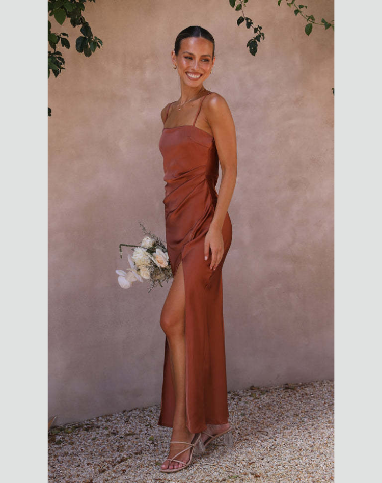 Women's Strappy Maxi Dress – Side Slit Fitted Evening Gown