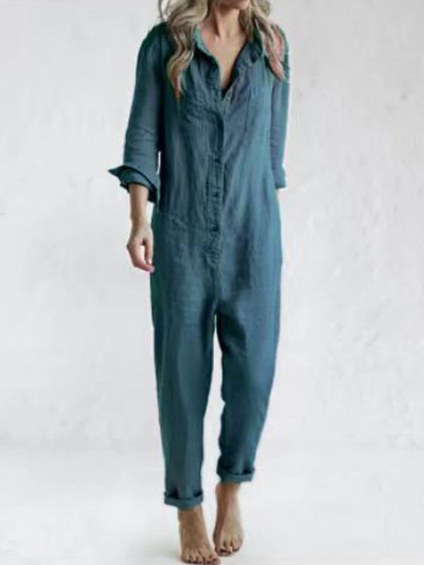 Women's Long Sleeve Jumpsuit – Relaxed Full Length Occasion Jumpsuit