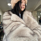 Women's Oversized Faux Fur Coat – Fluffy Winter Statement Jacket