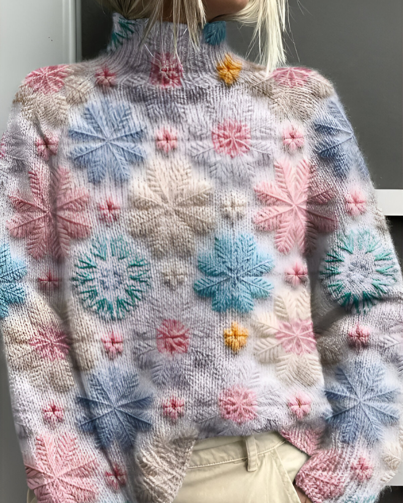 Women's Graphic Knit Sweater – Patterned Crew Neck Pullover