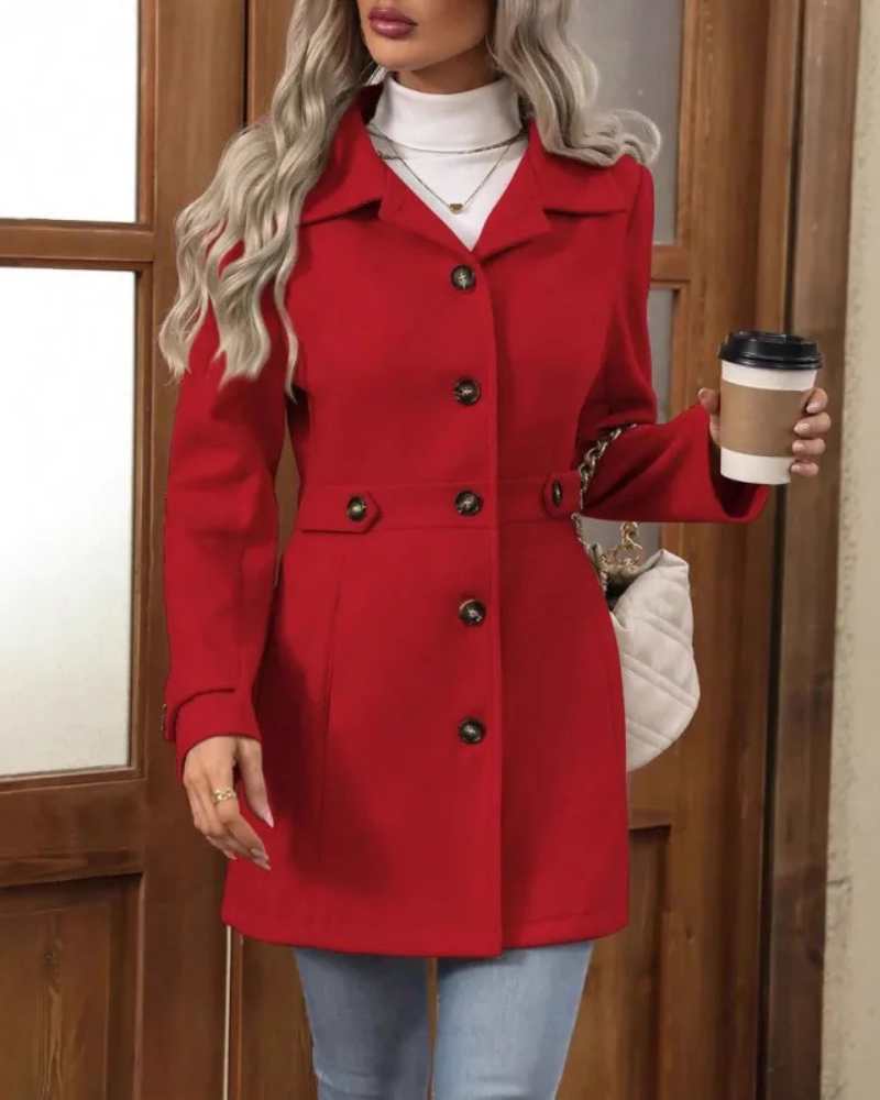Women's Tailored Long Coat – Classic Button Front Overcoat