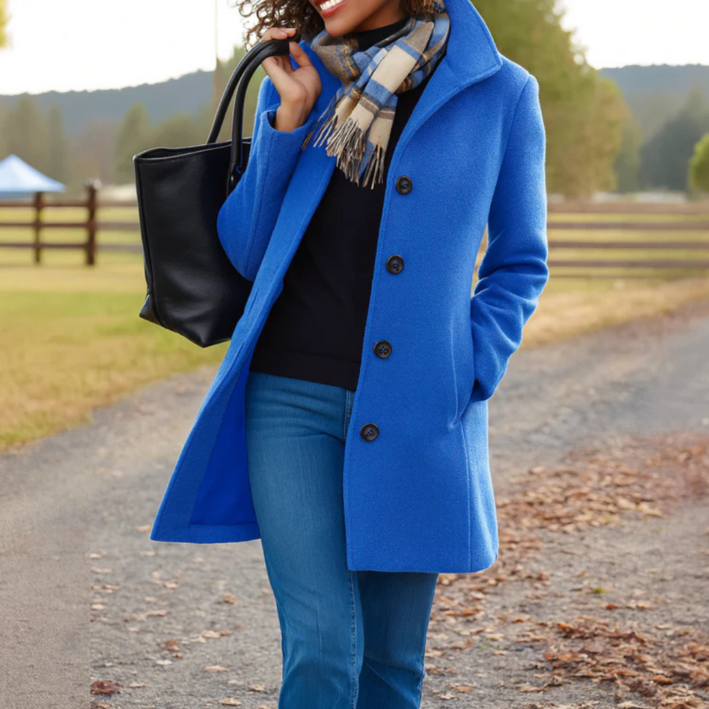 Women's Winter Coat – Button Front Long Coat – Judith