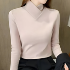Women's Stand Collar Top – Minimalist Long Sleeve Fitted Top