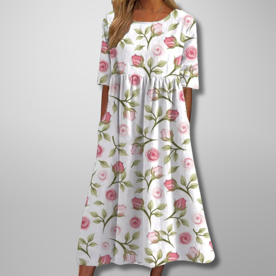 Women's Floral Midi Dress – Relaxed Fit Summer Dress – Brooklyn