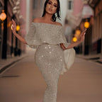 Women's Off-Shoulder Ruffle Dress – Fitted Statement Occasion Dress
