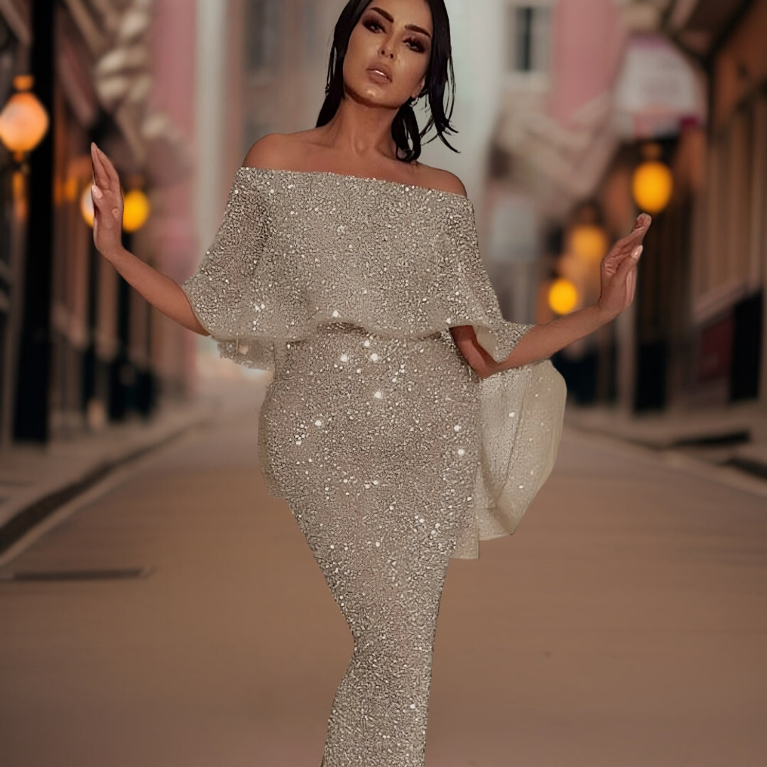 Women's Off-Shoulder Ruffle Dress – Fitted Statement Occasion Dress