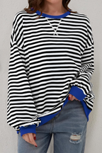 Women's Striped Sweatshirt – Crew Neck Long Sleeve Pullover