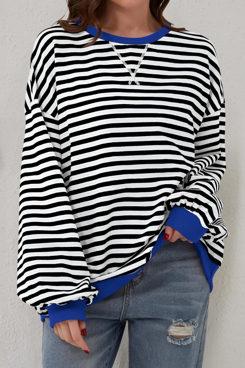 Women's Striped Sweatshirt – Crew Neck Long Sleeve Pullover