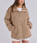 Women's Oversized Fleece Jacket – Zip-Up Long Sleeve Winter Jacket