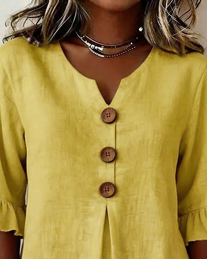Women's Ruffle Button Blouse – Relaxed Flowy Long Sleeve Blouse