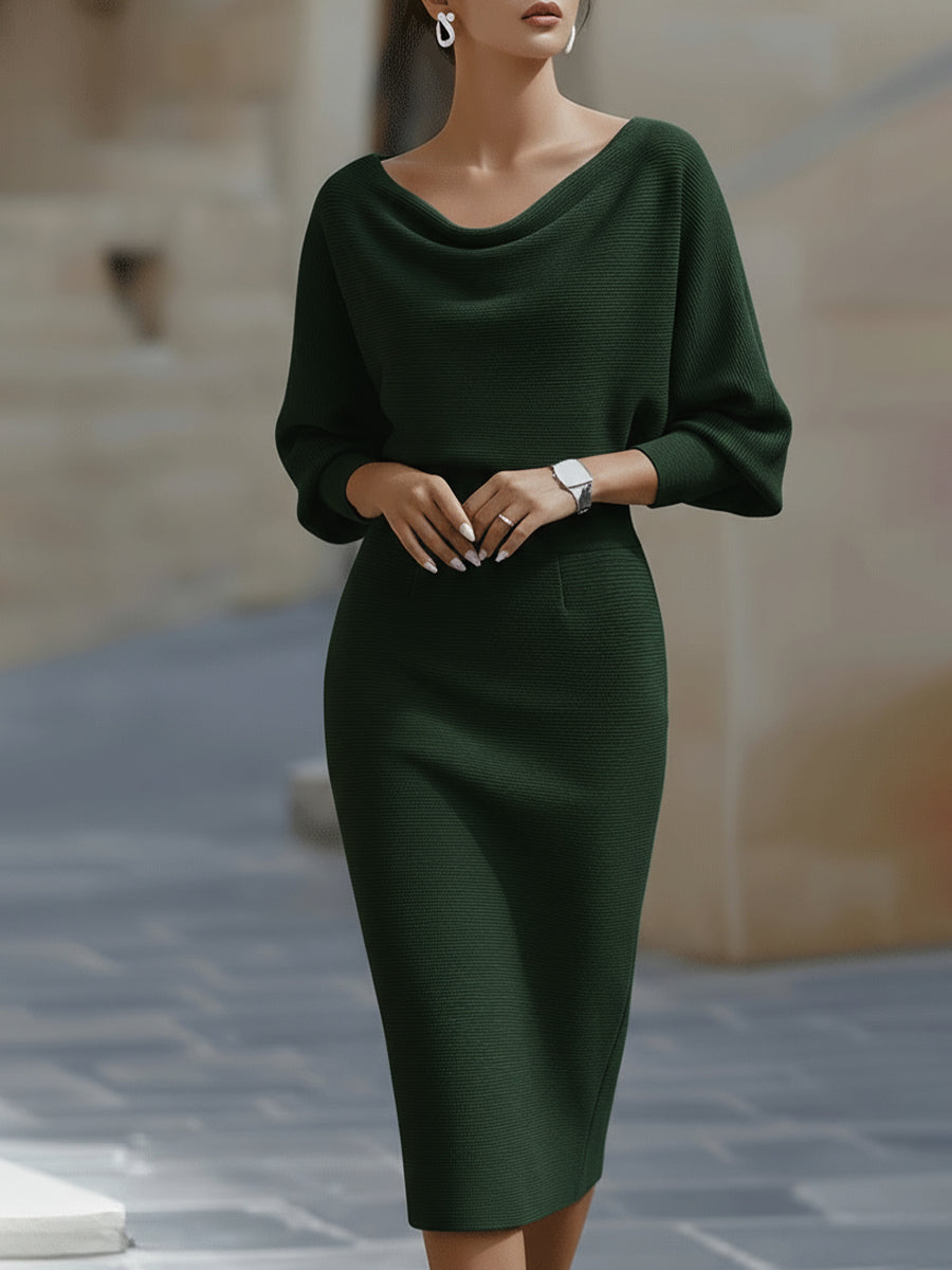 Women's Batwing Sleeve Dress – Boat Neck Bodycon Dress