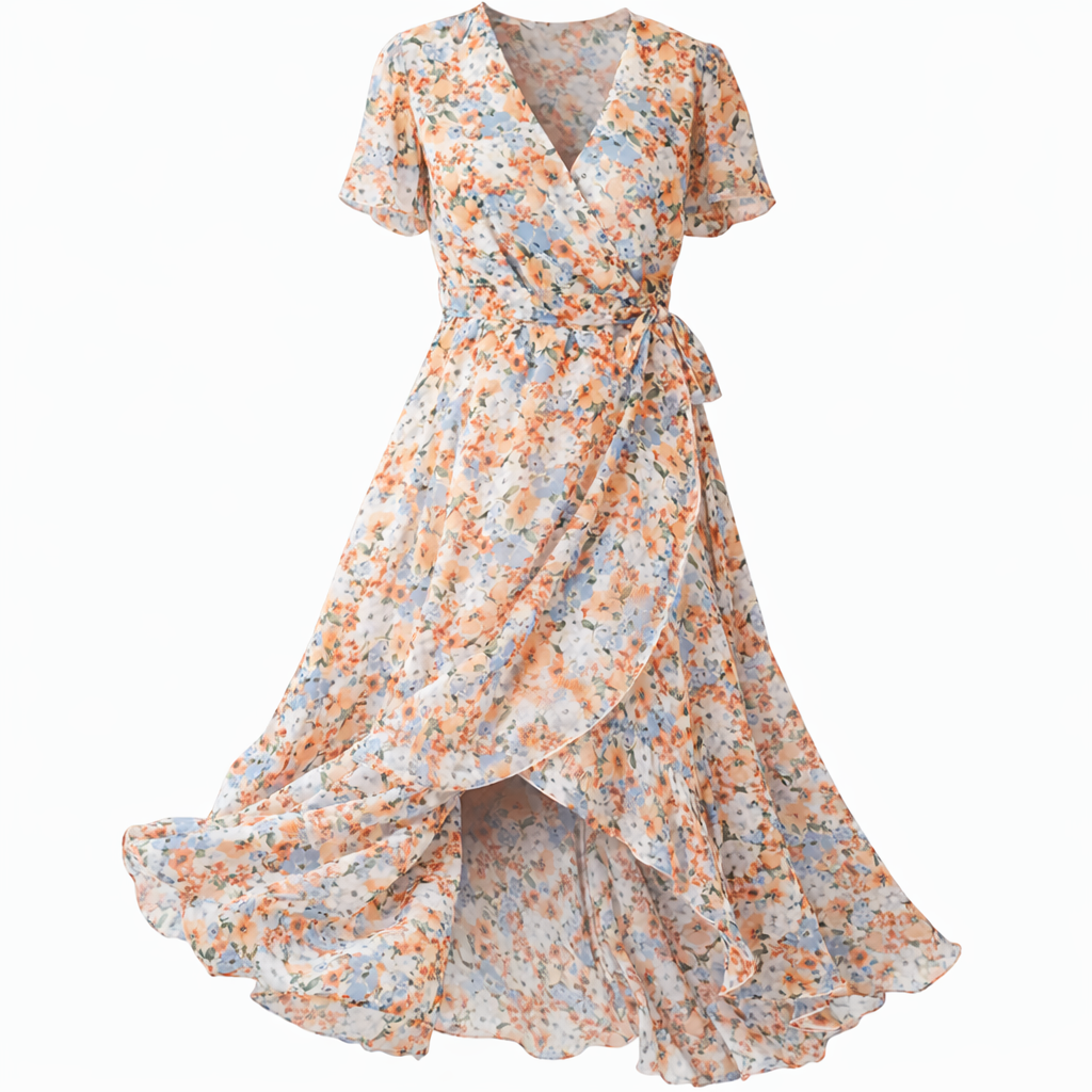 Women's Floral Wrap Dress – Belted Midi Dress
