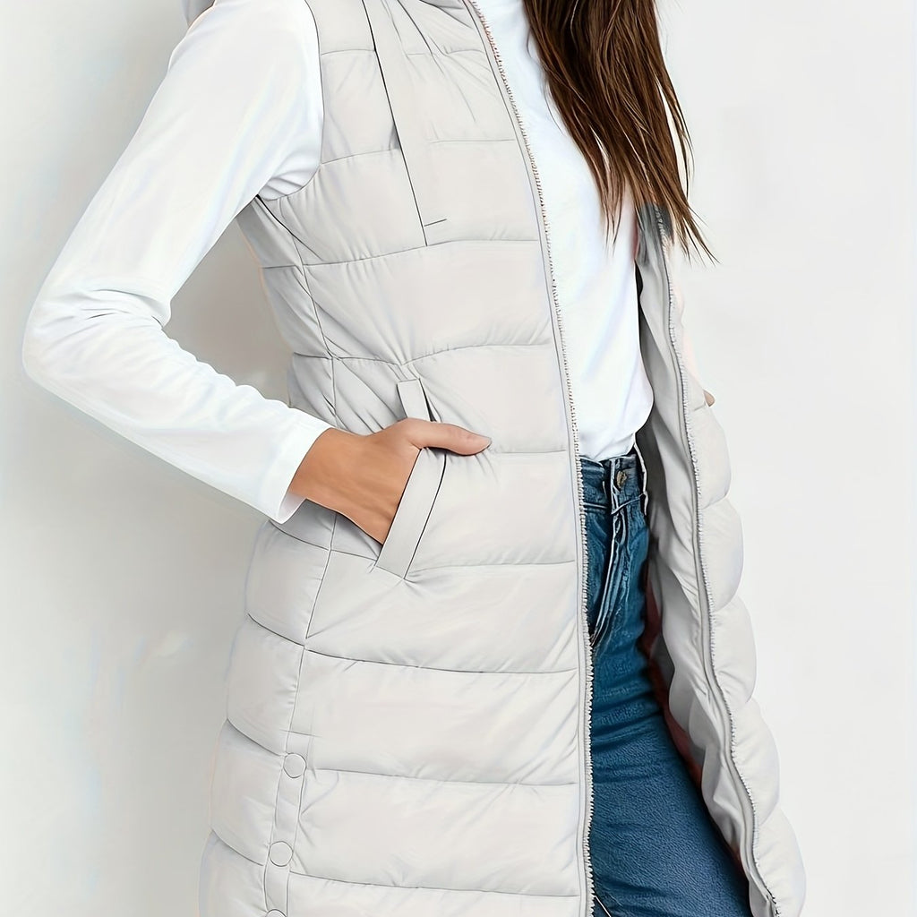 Women's Long Quilted Vest – Sleeveless Puffer Gilet