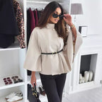 Women's Belted Cape Coat – Flowy Butterfly Sleeve Overcoat