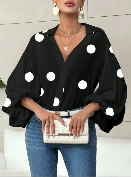 Women's Summer Blouse – Polka Dot Casual Blouse – Ainsley