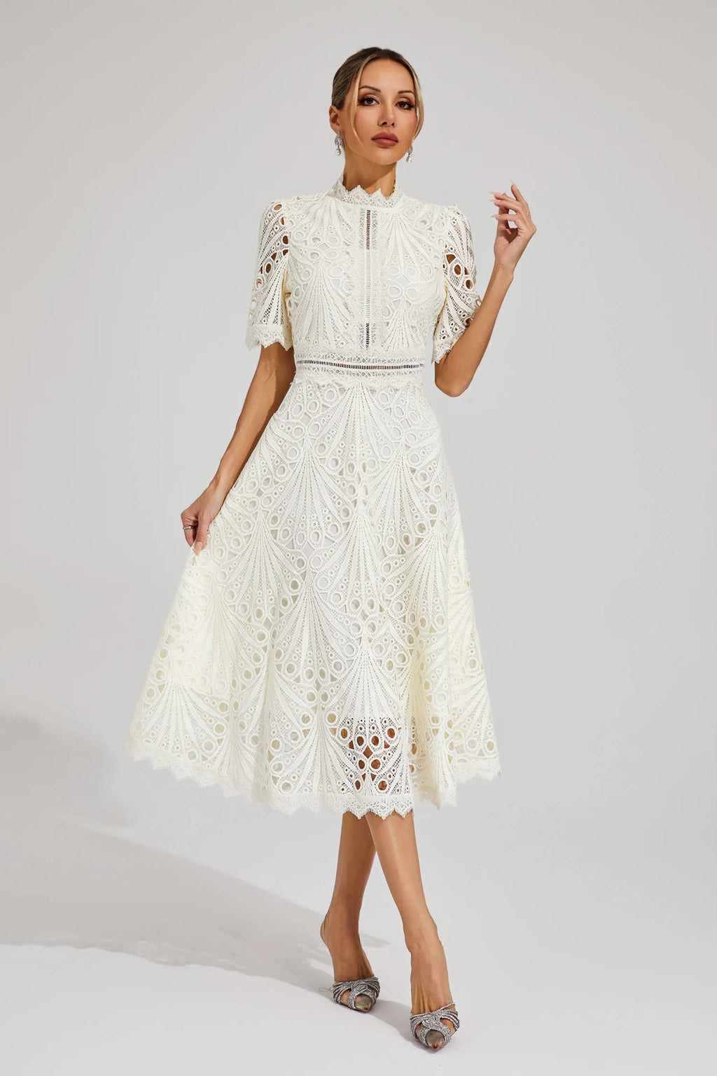 Women's Wedding Guest Dress – Lace Midi Dress