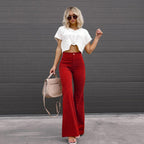 Women's Retro Flared High Waist Pants – Long Leg Casual Trousers