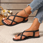 Women's Flat Sandals with Cutout Design and Buckle Closure