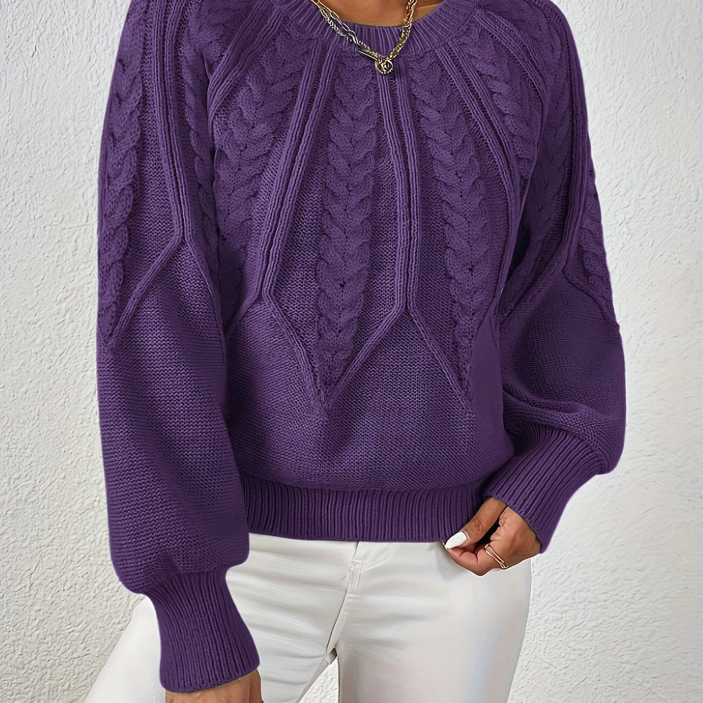 Women's Cable Knit Sweater – Lantern Sleeve Winter Sweater