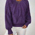 Women's Cable Knit Sweater – Lantern Sleeve Winter Sweater