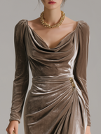 Women's Velvet Midi Dress – Ruched Occasion Dress