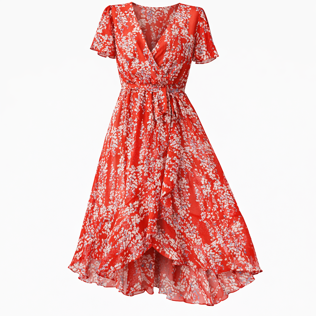 Women's Floral Wrap Dress – Belted Midi Dress