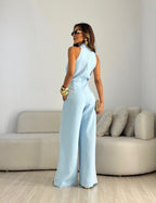 Women's Halter Neck Formal Jumpsuit – Flowy Evening Party Jumpsuit