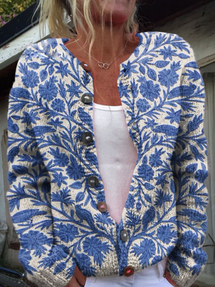 Women's Floral Embroidered Cardigan – Soft Knit Button Front Cardigan