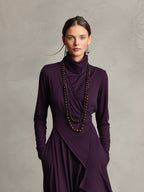 Women's Asymmetrical Knit Maxi Dress – High Neck Sweater Dress