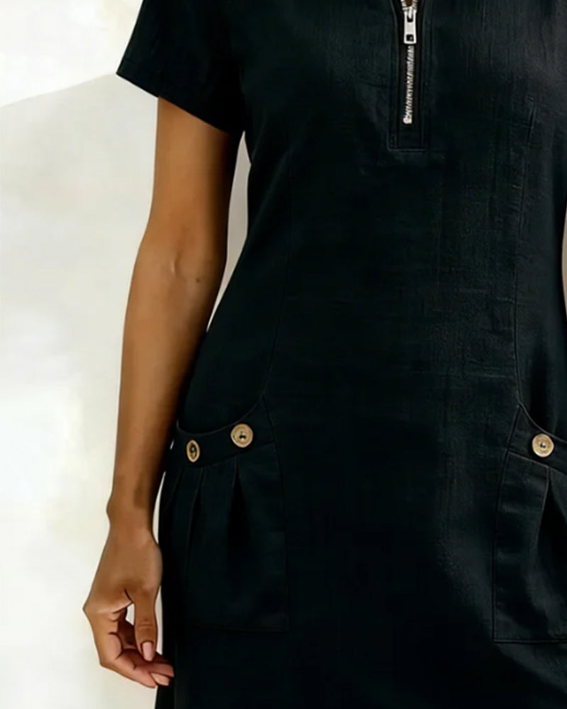 Women's A-Line Dress – Zip Front Flared Day Dress