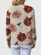 Women's Floral Button Cardigan – V-Neck Flower Pattern Knit Cardigan