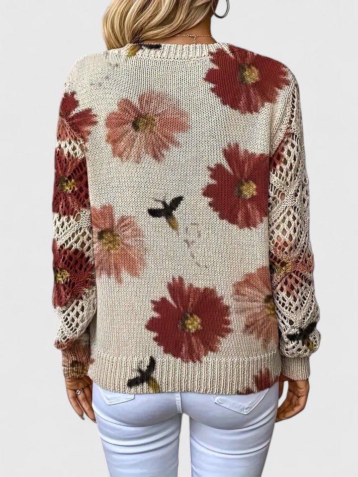 Women's Floral Button Cardigan – V-Neck Flower Pattern Knit Cardigan