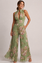 Women's Halter Wide Leg Jumpsuit – Pleated Occasion Jumpsuit